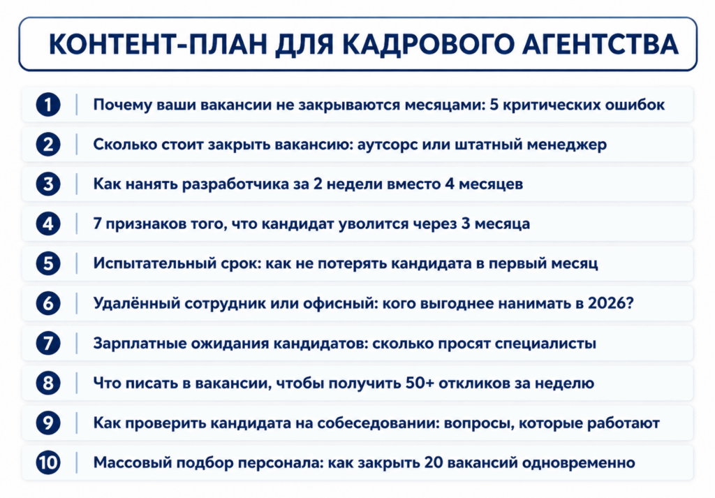 Пример контент-плана для кадрового агентства